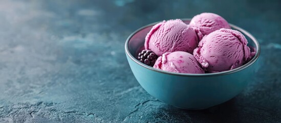 Aufkleber - Blueberry ice cream in a bowl on a blue stone surface. with copy space image. Place for adding text or design