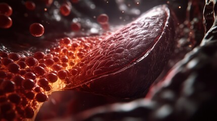 Poster - A cross section displays the liver's intricate structure and the flow of blood through its tissues, highlighting its vital functions in the human body