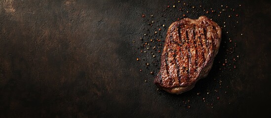 Leinwandbilder - Grilled beef steak seasoned with spices piece of meat Top view with copyspace