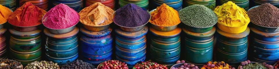 Wall Mural - Vivid Spice Marketplace with Colorful Jars of Spices