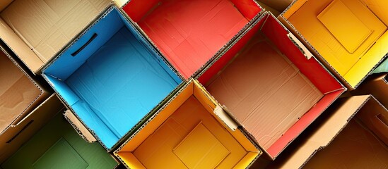 Poster - Empty cardboard boxes on a colored background. with copy space image. Place for adding text or design