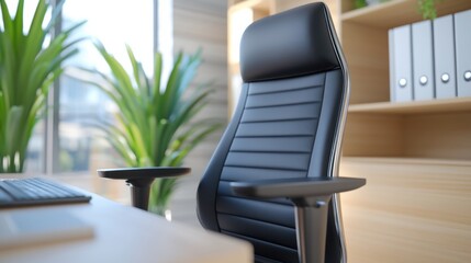 Canvas Print - A black office chair sitting in front of a computer desk, AI