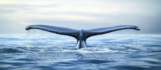 Poster - Close up of a large whale s tail above the surface of the water. with copy space image. Place for adding text or design