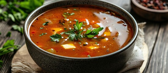 Poster - Soups Homemade savory beef or chicken broth soups A traditional favorite on classic American restaurant menus including bacon cheddar and chicken vegetable soups. with copy space image