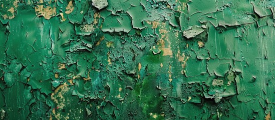 Chipped paint on the green background wall. with copy space image. Place for adding text or design