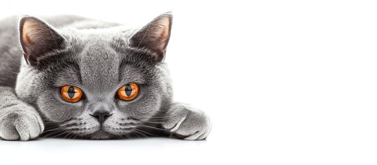 Poster - Adorable British Shorthair cat with amber eyes. with copy space image. Place for adding text or design