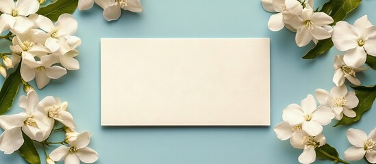 Poster - Blank card and lovely jasmine flowers on a colored background. with copy space image. Place for adding text or design
