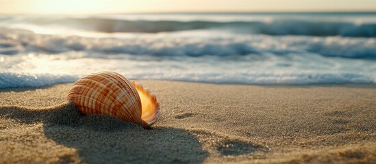 Wall Mural - Shell on the beach by the sea. with copy space image. Place for adding text or design