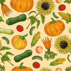 Sticker - Autumn harvest pattern seamless colorful