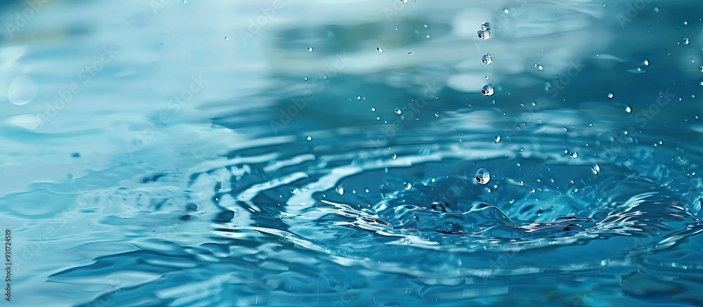 Perfect water drop falling into a pool of clean fresh water close up ...