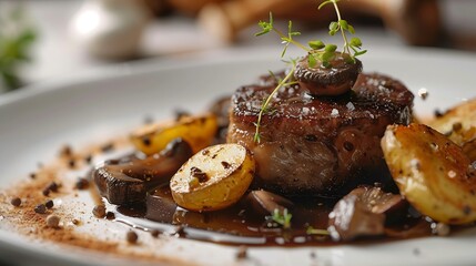 Aufkleber - exquisite Potato Confit and Mushroom Truffle Fine Dining This highquality image captures the artistry and sophistication of a gourmet meal : Generative AI