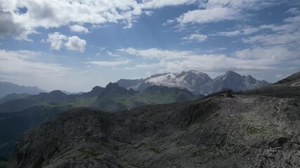 Poster - Marmolada from Armentarola Aerial view of the Dolomites mountain landscape in Trentino, South Tyrol in Northern Italy.