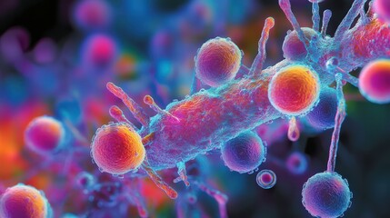Poster - This observation highlights the intricate movements of bacteria in a dynamic and colorful environment, showcasing their unique motility patterns