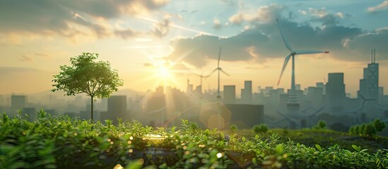 Aufkleber - Net zero by 2050 Carbon neutrality on the top view of nature Target for zero greenhouse gas emissions Long term strategy for climate neutrality No harmful gases. with copy space image