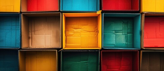 Poster - Empty cardboard boxes on a colored background. with copy space image. Place for adding text or design