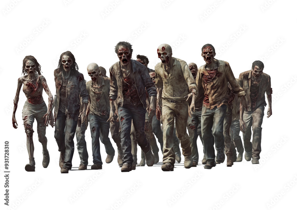 zombie group of different sizes and styles walking in the same ...