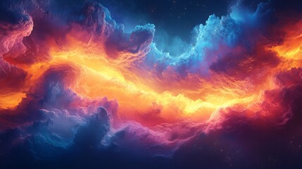 Wall Mural - A colorful space scene with a bright orange line in the middle