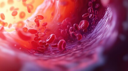 Poster - Red blood cells move through a vein, showcasing their role in transporting oxygen and nutrients within the human body