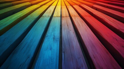 Wall Mural - A colorful wooden board with a rainbow pattern