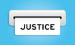 © bankrx - White coupon banner with word justice from machine on blue color background