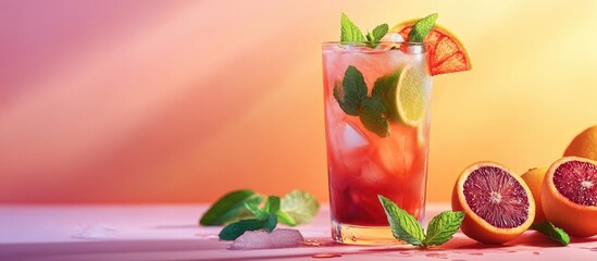 Leinwandbilder - Summer cold beverage blood orange mint cocktail mimosa mojito or sangria copyspace