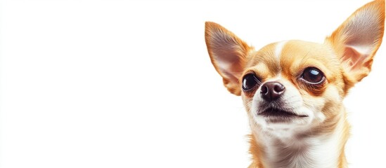 Poster - Chihuahua dog close up portrait isolated in high key. with copy space image. Place for adding text or design