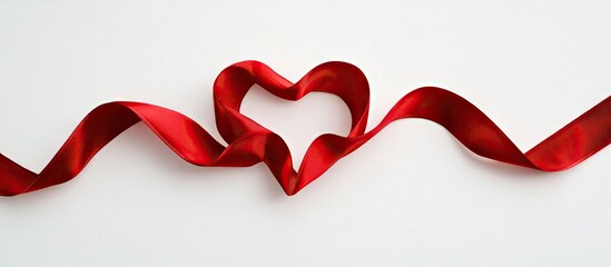 Aufkleber - Red satin ribbon in the shape of a heart on a white background with copy space Macro shot with shallow depth of field