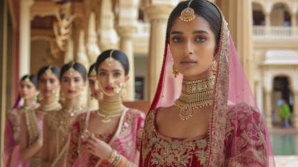 Wall Mural - young indian models in elegant wearing traditional dress