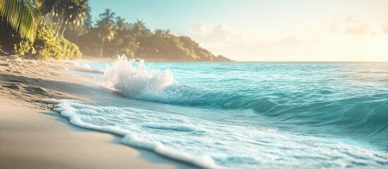 Wall Mural - Gentle ocean waves on a tropical sandy beach during summer background. with copy space image. Place for adding text or design