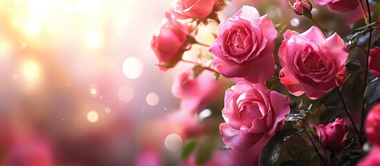 Poster - roses in pink. with copy space image. Place for adding text or design