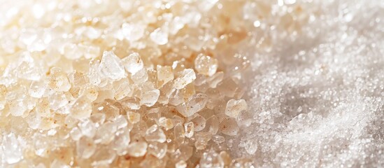 Aufkleber - Macro shot of bath sea salt crystals on a white background with copyspace