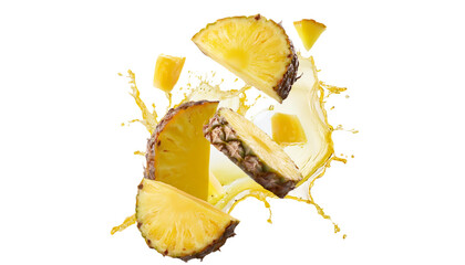 succulent pineapple slices dripping with liquid, cut out