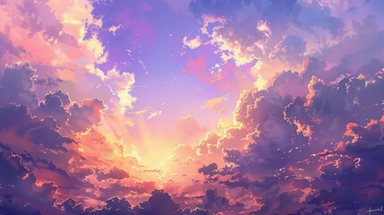 Sticker - Beautiful Purple and Orange Sunset Sky Illustration