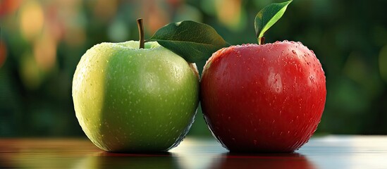 Aufkleber - red and green apples. with copy space image. Place for adding text or design