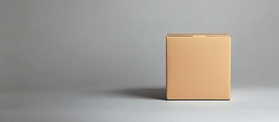 Poster - A cardboard box set against a grey background utilizing focus stacking. with copy space image. Place for adding text or design