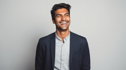 happy indian business man smiling on white background