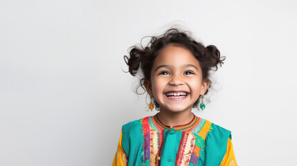 Wall Mural - happy indian girl laughing on white background