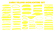 © filmanana - Markers large set yellow. Hightlight yellow hand drawn highlight set.Vector highlighter graphic stylish element. Marker yellow set, brush pen hand drawn underline. Highlighter collection, brush lines,