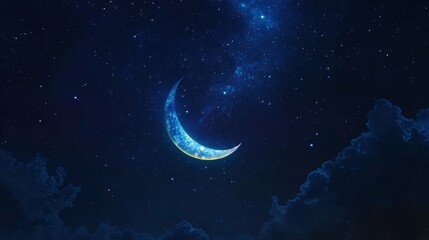Wall Mural - Crescent moon in a starry night sky