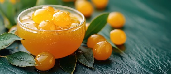 Fototapete - Loquat jelly for a summer dessert visual. with copy space image. Place for adding text or design