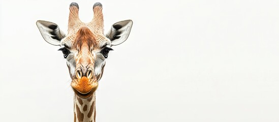 Wall Mural - Close up of a Giraffe s head looking at the camera. with copy space image. Place for adding text or design