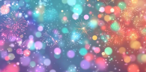 Wall Mural - New Year background with colorful fireworks and bokeh lights.