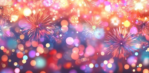 Wall Mural - New Year background with colorful fireworks and bokeh lights.