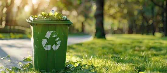 Poster - Customizable poster situated in a recycling bin in a park along the street. with copy space image. Place for adding text or design