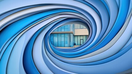 Poster - A blue and white swirls of a building in front, AI