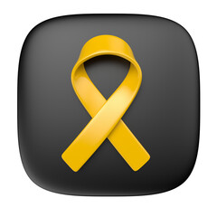 Poster - 3D yellow ribbon on black square badge with three small dots for september yellow with transparent background