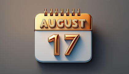 Wall Mural - A 3D schedule symbol featuring the date AUGUST and 17 on a grey background.