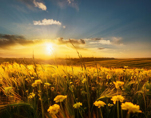 Wall Mural - A bold and eye-catching yellow glow evokes a sense of warmth and happiness like a sunny field in summertime.