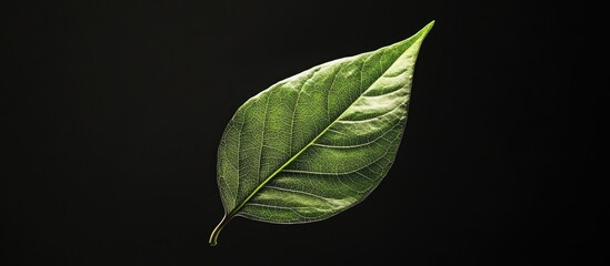 Poster - Green leaf against a black background. with copy space image. Place for adding text or design