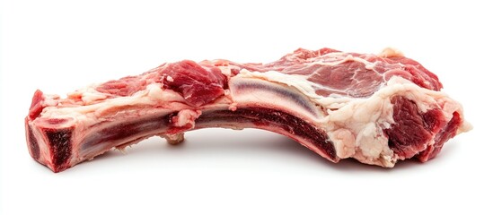 Leinwandbilder - Raw leg of mutton on the bone against a white isolated background Close up of sheep meat A fresh cut of mutton Horizontal view. with copy space image. Place for adding text or design